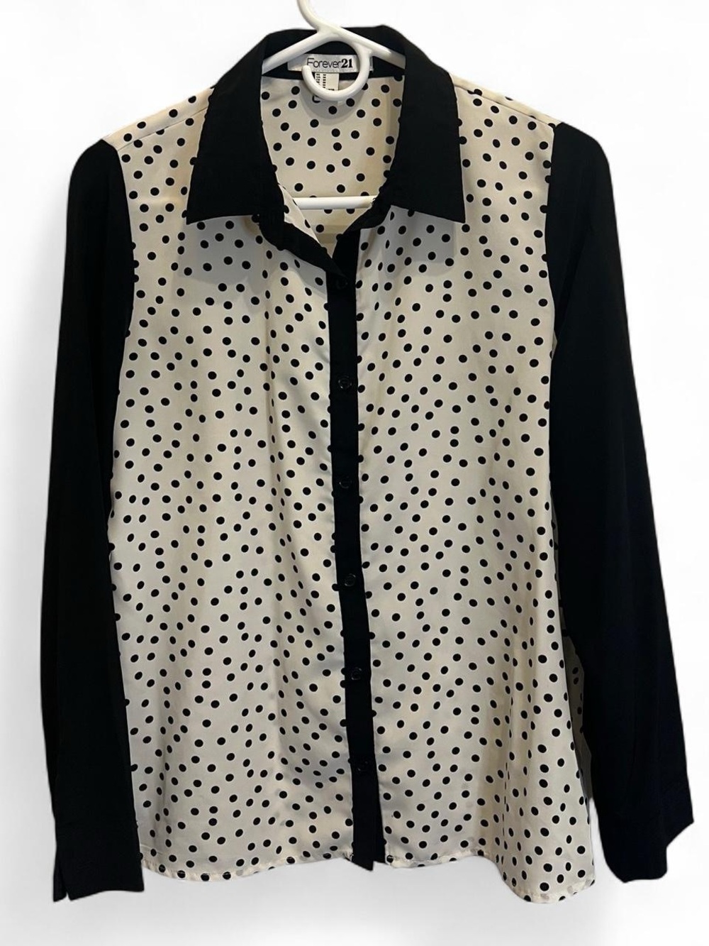 Forever 21 Black & White Polka Dot Button-Down Blouse